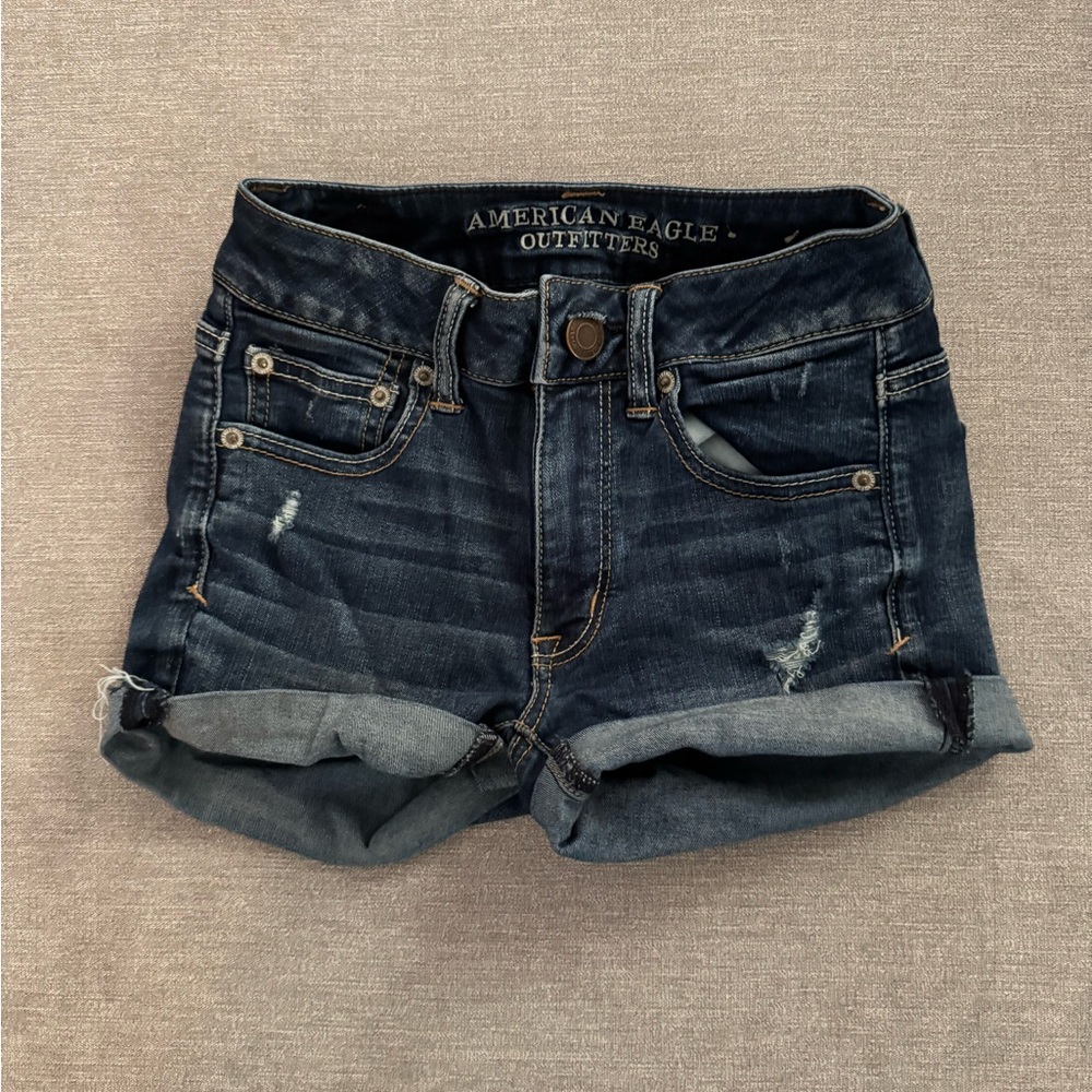 American Eagle Outfitters Blue Jean Shorts Distressed Cuffed